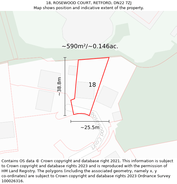 18, ROSEWOOD COURT, RETFORD, DN22 7ZJ: Plot and title map