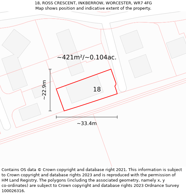 18, ROSS CRESCENT, INKBERROW, WORCESTER, WR7 4FG: Plot and title map