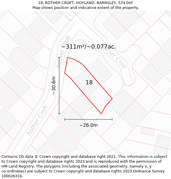 18, ROTHER CROFT, HOYLAND, BARNSLEY, S74 0AF: Plot and title map