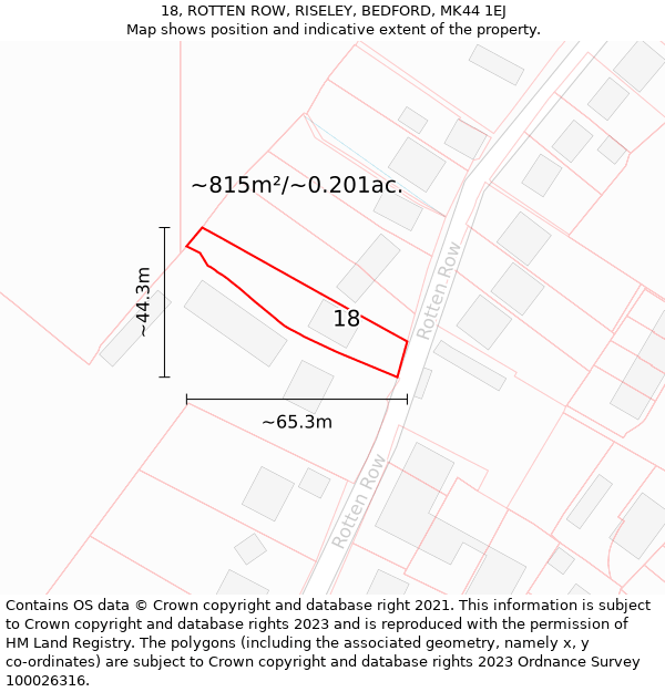 18, ROTTEN ROW, RISELEY, BEDFORD, MK44 1EJ: Plot and title map