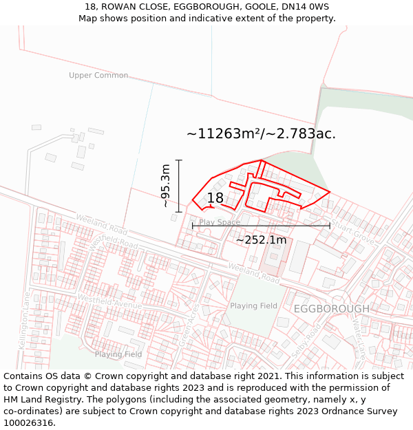 18, ROWAN CLOSE, EGGBOROUGH, GOOLE, DN14 0WS: Plot and title map