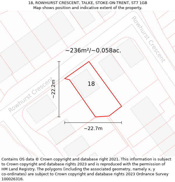 18, ROWHURST CRESCENT, TALKE, STOKE-ON-TRENT, ST7 1GB: Plot and title map