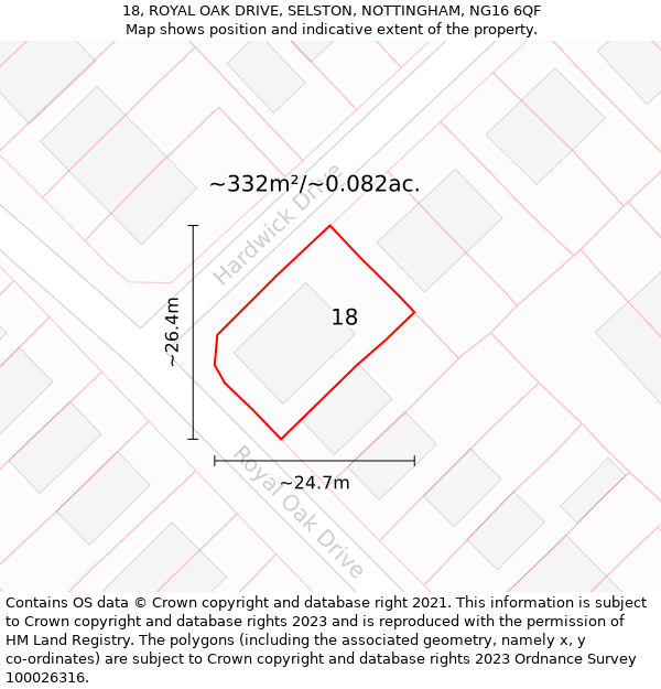 18, ROYAL OAK DRIVE, SELSTON, NOTTINGHAM, NG16 6QF: Plot and title map