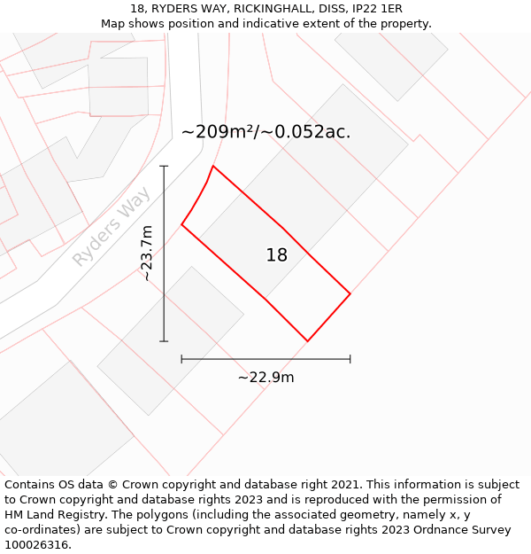 18, RYDERS WAY, RICKINGHALL, DISS, IP22 1ER: Plot and title map