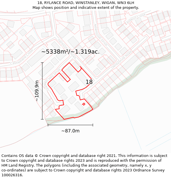 18, RYLANCE ROAD, WINSTANLEY, WIGAN, WN3 6LH: Plot and title map