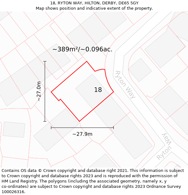 18, RYTON WAY, HILTON, DERBY, DE65 5GY: Plot and title map