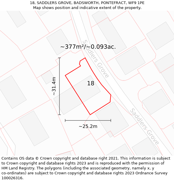 18, SADDLERS GROVE, BADSWORTH, PONTEFRACT, WF9 1PE: Plot and title map