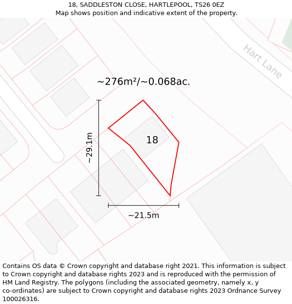 18, SADDLESTON CLOSE, HARTLEPOOL, TS26 0EZ: Plot and title map