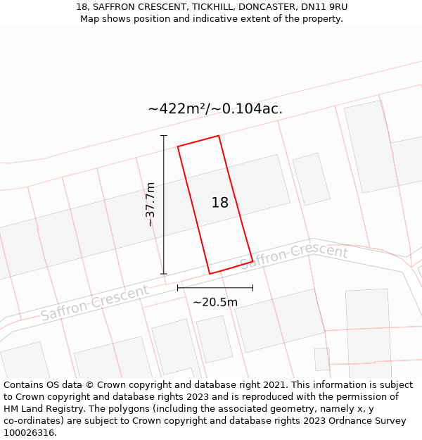 18, SAFFRON CRESCENT, TICKHILL, DONCASTER, DN11 9RU: Plot and title map