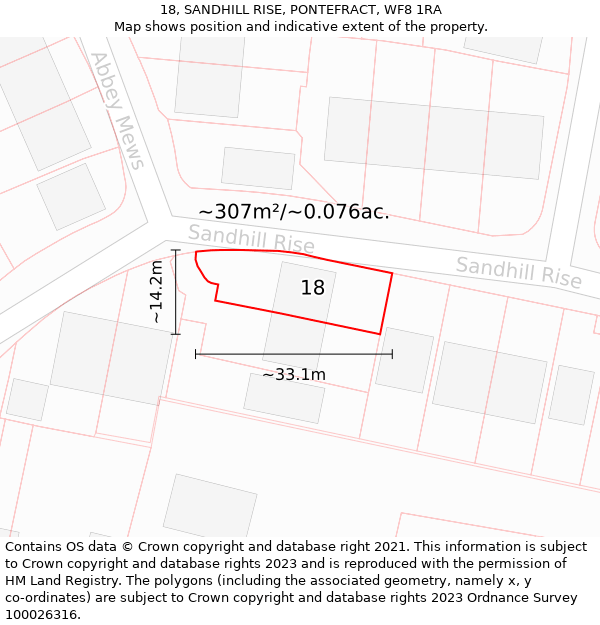 18, SANDHILL RISE, PONTEFRACT, WF8 1RA: Plot and title map