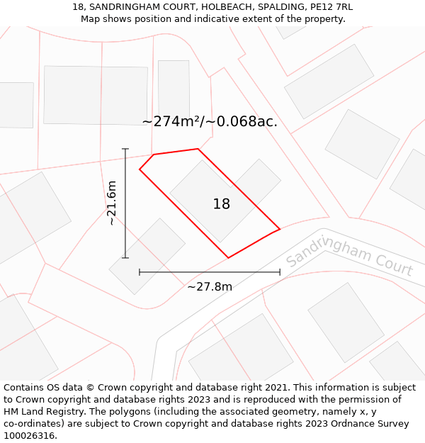 18, SANDRINGHAM COURT, HOLBEACH, SPALDING, PE12 7RL: Plot and title map