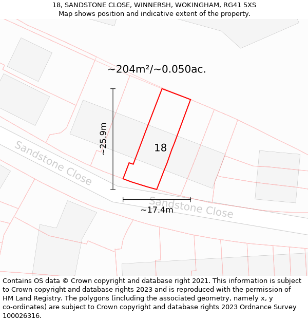 18, SANDSTONE CLOSE, WINNERSH, WOKINGHAM, RG41 5XS: Plot and title map