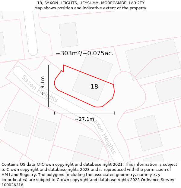 18, SAXON HEIGHTS, HEYSHAM, MORECAMBE, LA3 2TY: Plot and title map