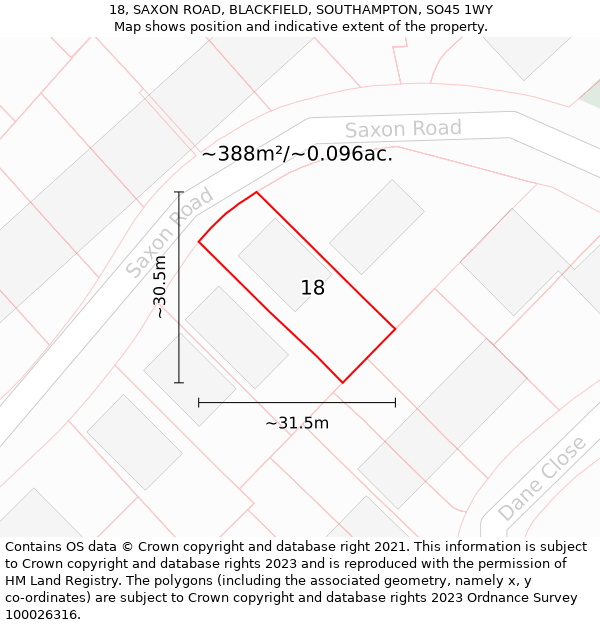 18, SAXON ROAD, BLACKFIELD, SOUTHAMPTON, SO45 1WY: Plot and title map