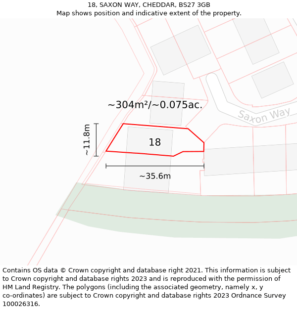 18, SAXON WAY, CHEDDAR, BS27 3GB: Plot and title map