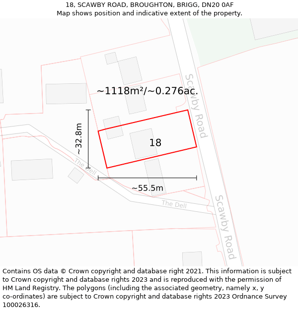 18, SCAWBY ROAD, BROUGHTON, BRIGG, DN20 0AF: Plot and title map