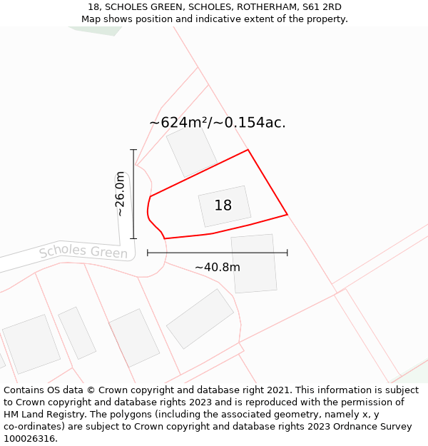 18, SCHOLES GREEN, SCHOLES, ROTHERHAM, S61 2RD: Plot and title map