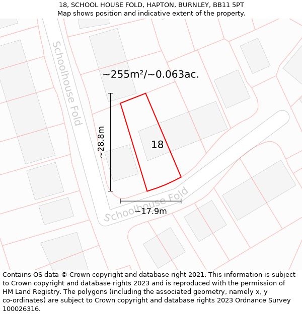 18, SCHOOL HOUSE FOLD, HAPTON, BURNLEY, BB11 5PT: Plot and title map