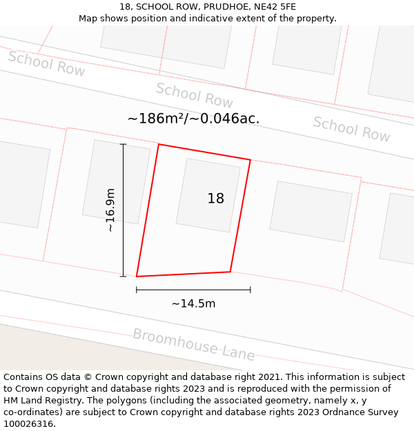 18, SCHOOL ROW, PRUDHOE, NE42 5FE: Plot and title map