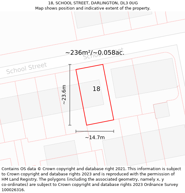 18, SCHOOL STREET, DARLINGTON, DL3 0UG: Plot and title map