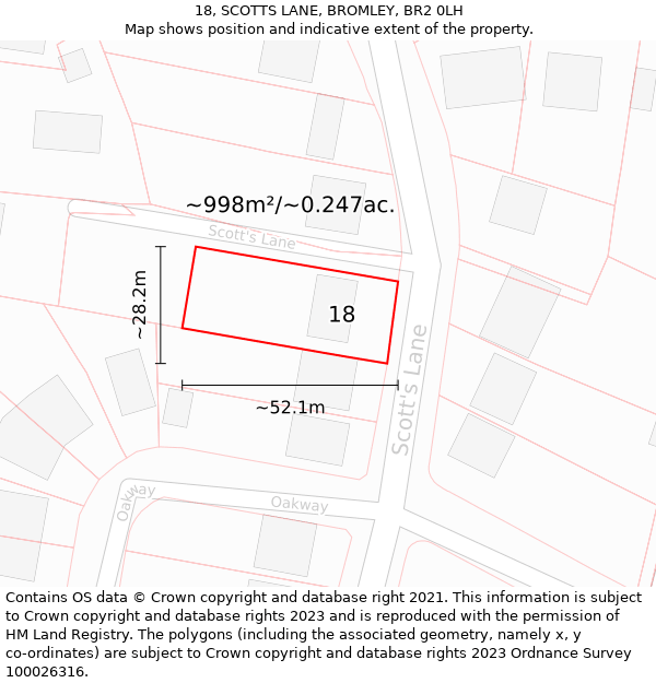 18, SCOTTS LANE, BROMLEY, BR2 0LH: Plot and title map