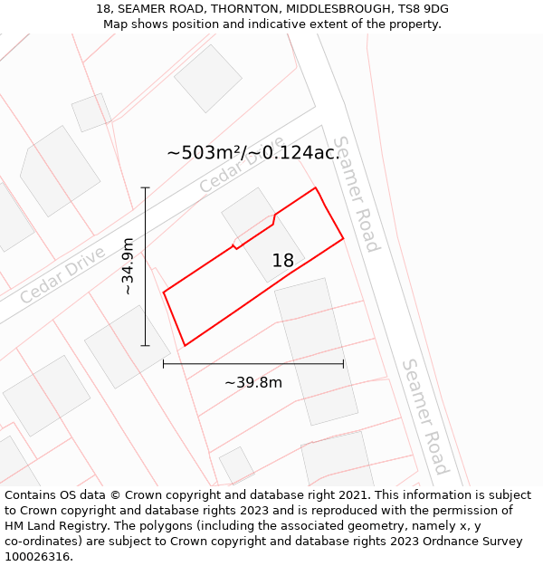 18, SEAMER ROAD, THORNTON, MIDDLESBROUGH, TS8 9DG: Plot and title map