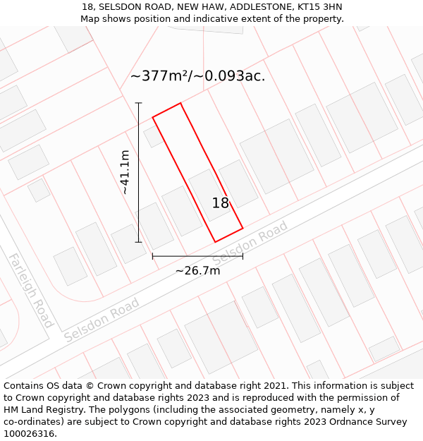 18, SELSDON ROAD, NEW HAW, ADDLESTONE, KT15 3HN: Plot and title map