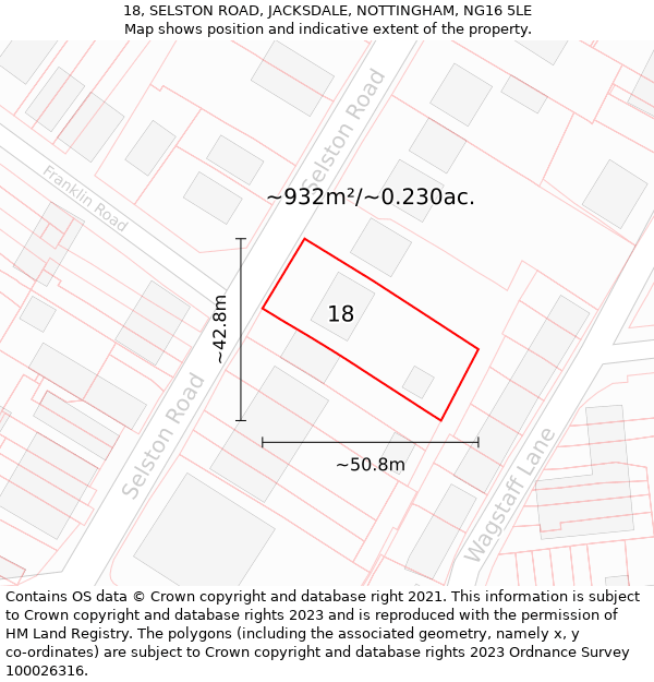 18, SELSTON ROAD, JACKSDALE, NOTTINGHAM, NG16 5LE: Plot and title map