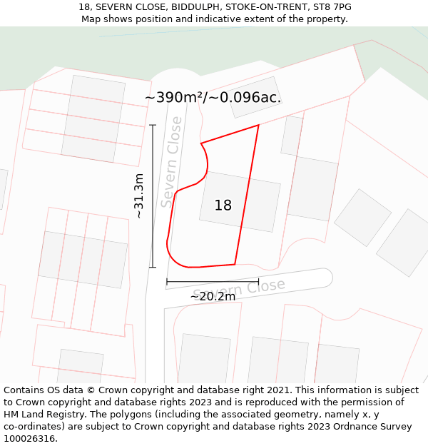 18, SEVERN CLOSE, BIDDULPH, STOKE-ON-TRENT, ST8 7PG: Plot and title map