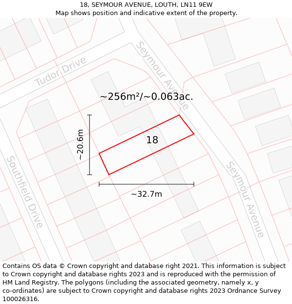 18, SEYMOUR AVENUE, LOUTH, LN11 9EW: Plot and title map