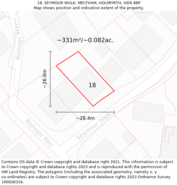 18, SEYMOUR WALK, MELTHAM, HOLMFIRTH, HD9 4BP: Plot and title map