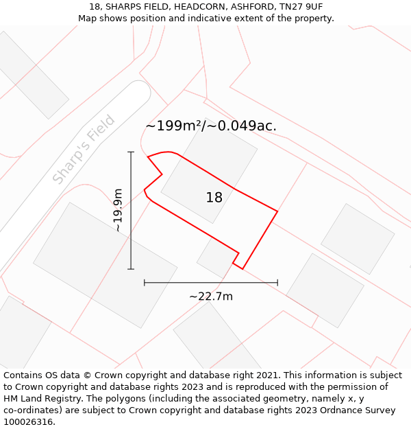 18, SHARPS FIELD, HEADCORN, ASHFORD, TN27 9UF: Plot and title map