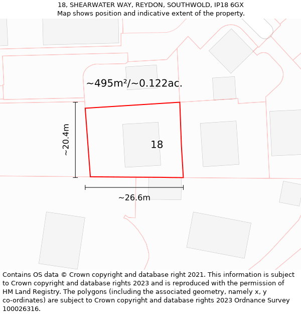 18, SHEARWATER WAY, REYDON, SOUTHWOLD, IP18 6GX: Plot and title map