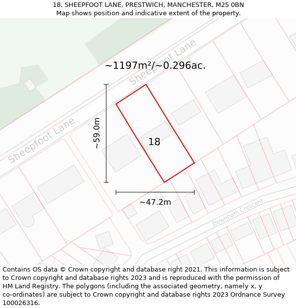 18, SHEEPFOOT LANE, PRESTWICH, MANCHESTER, M25 0BN: Plot and title map