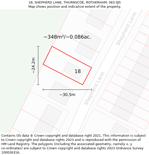 18, SHEPHERD LANE, THURNSCOE, ROTHERHAM, S63 0JS: Plot and title map