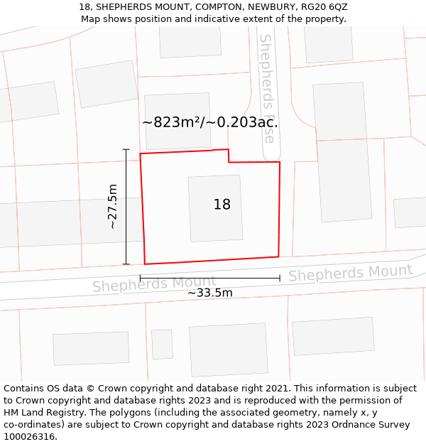 18, SHEPHERDS MOUNT, COMPTON, NEWBURY, RG20 6QZ: Plot and title map