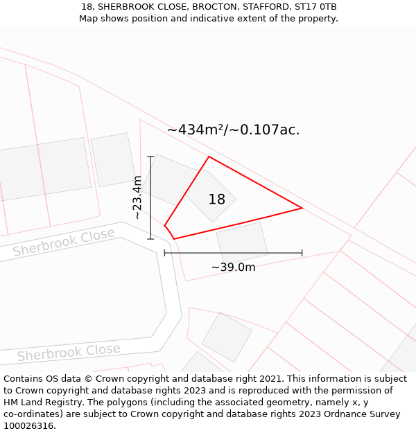 18, SHERBROOK CLOSE, BROCTON, STAFFORD, ST17 0TB: Plot and title map