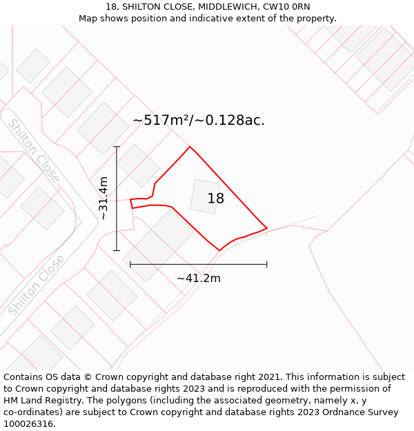 18, SHILTON CLOSE, MIDDLEWICH, CW10 0RN: Plot and title map