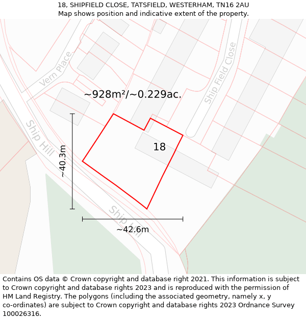 18, SHIPFIELD CLOSE, TATSFIELD, WESTERHAM, TN16 2AU: Plot and title map