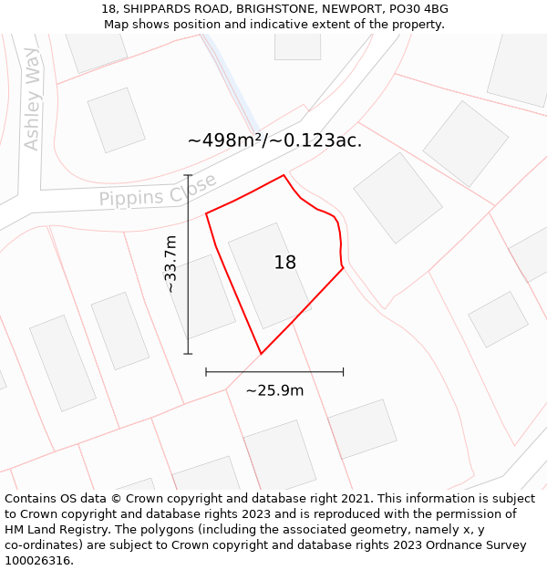 18, SHIPPARDS ROAD, BRIGHSTONE, NEWPORT, PO30 4BG: Plot and title map