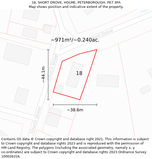 18, SHORT DROVE, HOLME, PETERBOROUGH, PE7 3PA: Plot and title map