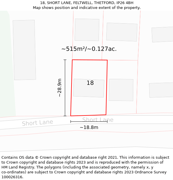 18, SHORT LANE, FELTWELL, THETFORD, IP26 4BH: Plot and title map