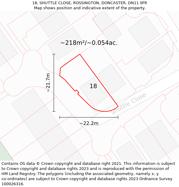 18, SHUTTLE CLOSE, ROSSINGTON, DONCASTER, DN11 0FR: Plot and title map