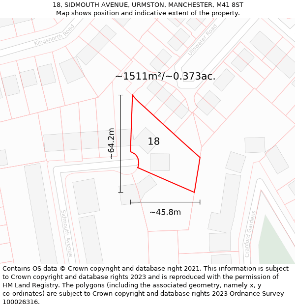 18, SIDMOUTH AVENUE, URMSTON, MANCHESTER, M41 8ST: Plot and title map