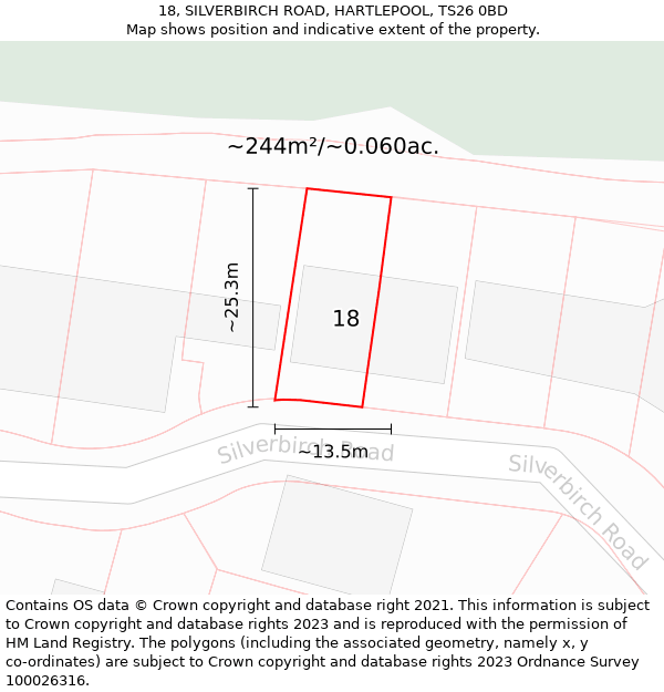 18, SILVERBIRCH ROAD, HARTLEPOOL, TS26 0BD: Plot and title map