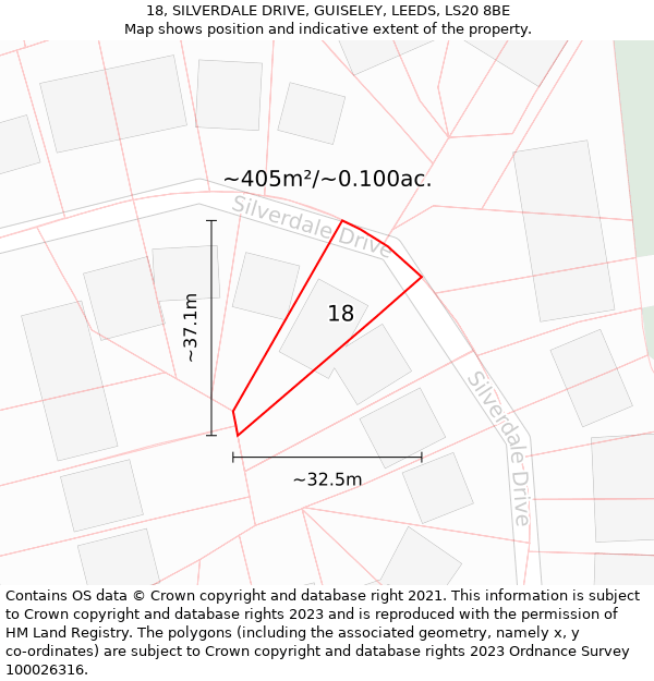 18, SILVERDALE DRIVE, GUISELEY, LEEDS, LS20 8BE: Plot and title map