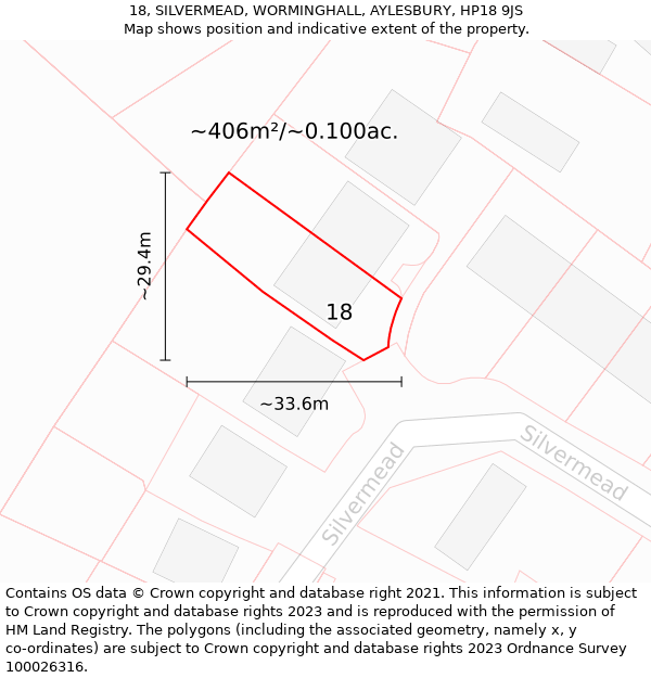 18, SILVERMEAD, WORMINGHALL, AYLESBURY, HP18 9JS: Plot and title map