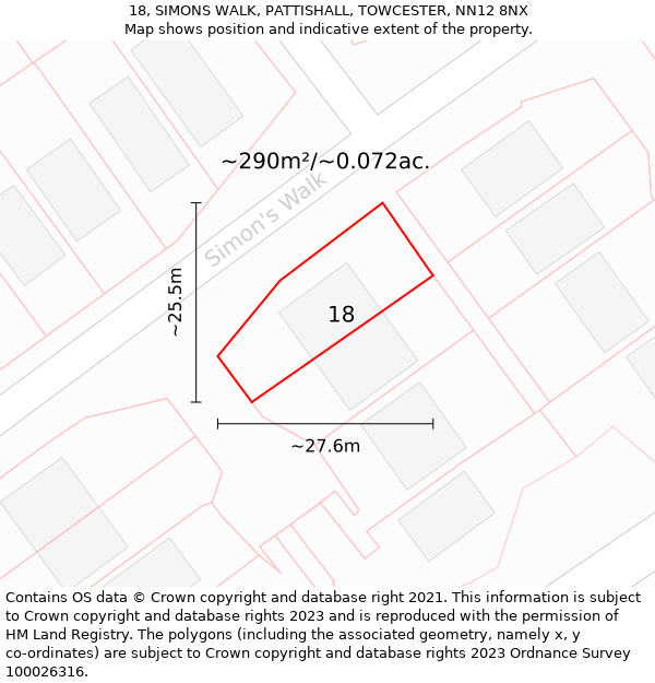 18, SIMONS WALK, PATTISHALL, TOWCESTER, NN12 8NX: Plot and title map