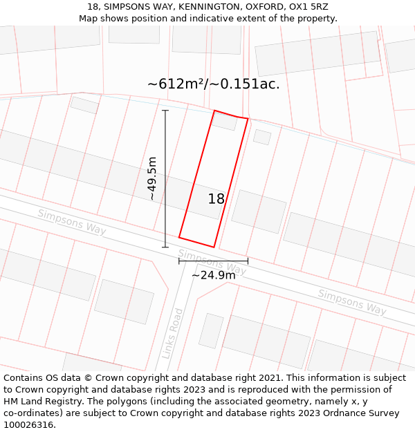 18, SIMPSONS WAY, KENNINGTON, OXFORD, OX1 5RZ: Plot and title map