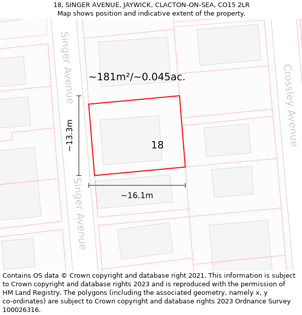 18, SINGER AVENUE, JAYWICK, CLACTON-ON-SEA, CO15 2LR: Plot and title map